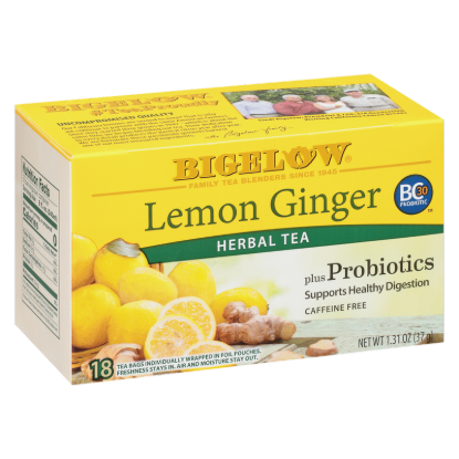 Picture of Bigelow Tea Lemon Ginger Plus Probiotic Caffeine Free Herbal Tea Bags 18ct Box