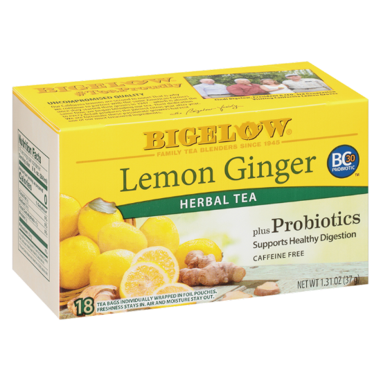 Picture of Bigelow Tea Lemon Ginger Plus Probiotic Caffeine Free Herbal Tea Bags 18ct Box