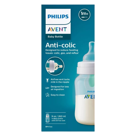 Picture of Philips Avent Anti-Colic Baby Bottle with AirFree Vent, Clear, 9oz. (1M+)
