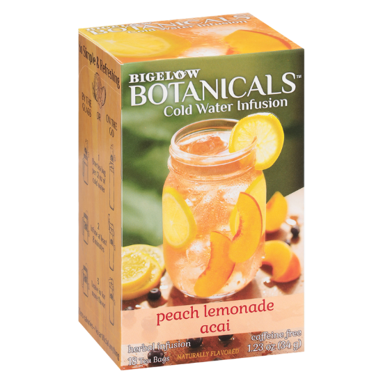 Picture of Bigelow Botanicals Peach Lemonade Acai Cold Water Infusion Caffeine Free Tea Bags 18ct Box